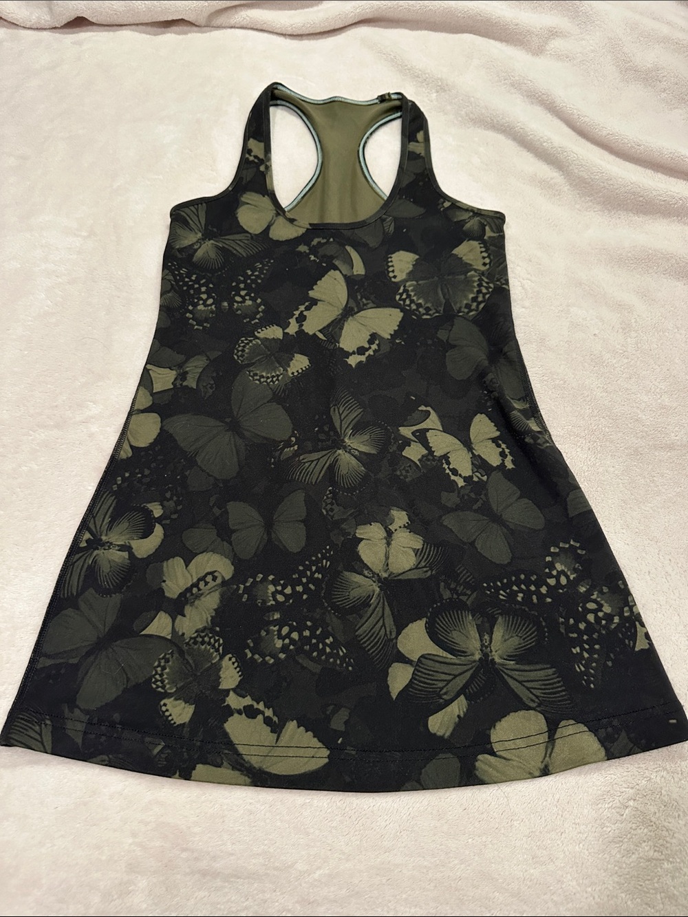 Lululemon- Butterfly Print Racerback Tank Top in Olive and Black size 6